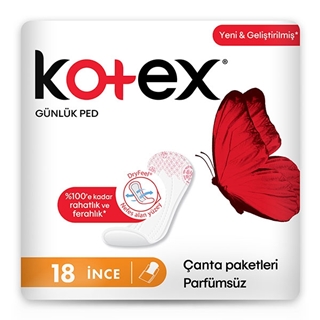 Kotex İnce Günlük Ped Parfümsüz 18 Li ürün resmi