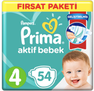 Prima Bebek Bezi Aktif Bebek 4 Beden Fırsat Paketi 54 Adet ürün resmi